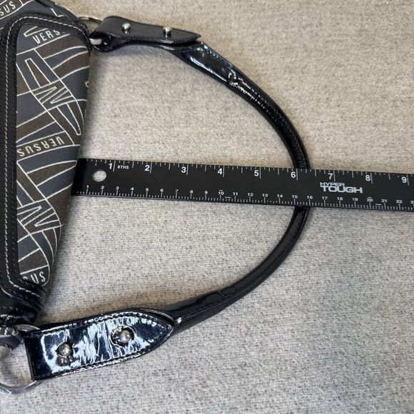 VTG Versace Versus Purse Black Monogram Canvas Patent Leather Accents 11x9 Y2K - Picture 9 of 12